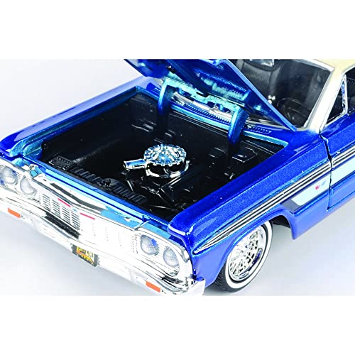 1964 Chevy Impala Lowrider Hard Top Candy Blue Metallic with Cream Top Get Low Series 1/24 Diecast Model Car by Motormax 79021