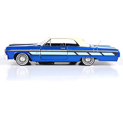 1964 Chevy Impala Lowrider Hard Top Candy Blue Metallic with Cream Top Get Low Series 1/24 Diecast Model Car by Motormax 79021