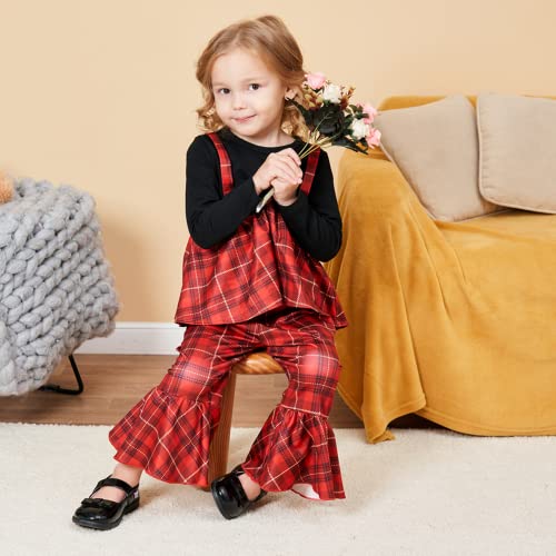 LitBear Toddler Baby Girls Christmas Outfits Plaid Drees Shirt Flare for Newborn Xmas Dress Clothes Set 6M-3T