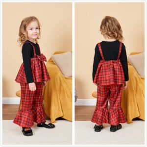 LitBear Toddler Baby Girls Christmas Outfits Plaid Drees Shirt Flare for Newborn Xmas Dress Clothes Set 6M-3T