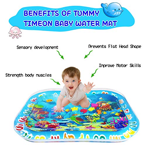 SUNSHINE-MALL Baby Play Water mat, Tummy Baby Toys with BB Call, Fun Early Development Activity Play Center for Newborn (100 x 80 cm), Blue