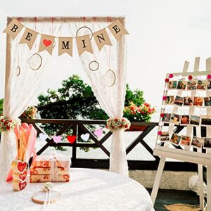 Valentines' Day Banner Set, Heart-Shaped Holiday Felt Banner Valentine Burlap Banner Felt Ball Garland Colorful Pom Pom Garland for Party and Home Decoration(Be Mine Theme)