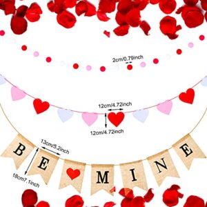 Valentines' Day Banner Set, Heart-Shaped Holiday Felt Banner Valentine Burlap Banner Felt Ball Garland Colorful Pom Pom Garland for Party and Home Decoration(Be Mine Theme)