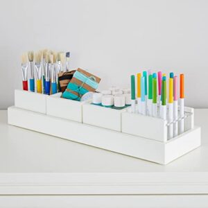 martha stewart crafting kids’ accessory tray – creamy white: wooden paintbrush storage with 4 compartments, crayon marker and pencil organizer for desk