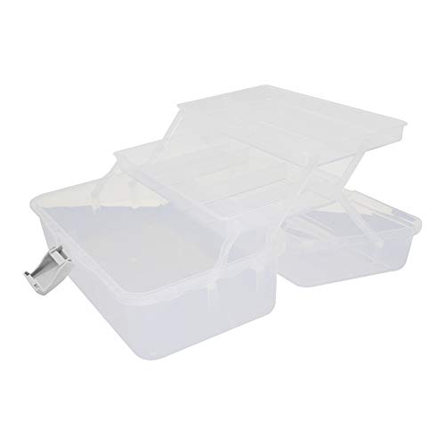 Auniwaig Portable Handled Organizer Box 33cm Plastic Sewing Box Multipurpose Art Tool Container Case Transparent Storage Box with Removable Tray for Art Craft and Cosmetic (33x20x15cm) 1pcs