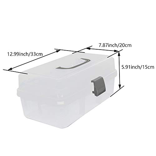 Auniwaig Portable Handled Organizer Box 33cm Plastic Sewing Box Multipurpose Art Tool Container Case Transparent Storage Box with Removable Tray for Art Craft and Cosmetic (33x20x15cm) 1pcs