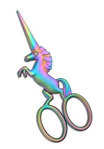hitopty unicorn embroidery scissors, stainless steel 4.5inch cute snips for needlework, cross-stitch, embroidery, sewing, quilting and needlepoint (rainbow)