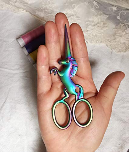HITOPTY Unicorn Embroidery Scissors, Stainless Steel 4.5inch Cute Snips for Needlework, Cross-stitch, Embroidery, Sewing, Quilting and Needlepoint (Rainbow)