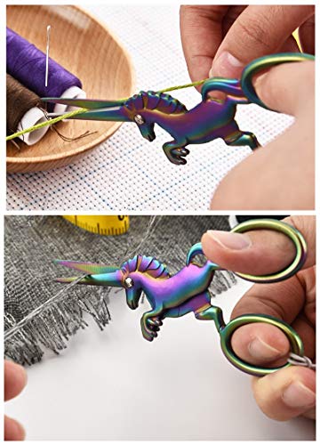 HITOPTY Unicorn Embroidery Scissors, Stainless Steel 4.5inch Cute Snips for Needlework, Cross-stitch, Embroidery, Sewing, Quilting and Needlepoint (Rainbow)