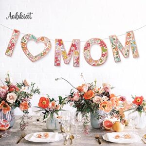 AOBKIAT Mother Day Banner, I Love Mom Garland Rustic Mother's Day Decorations Vintage Rustic Mother Birthday Gift for Mothers Day Party Decor Supplies