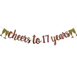 cheers to 17 years banner,pre-strung, rose gold paper glitter party decorations for 17th wedding anniversary 17 years old 17th birthday party supplies letters rose gold zhaofeihn