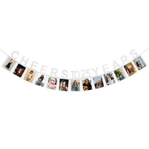 cheers to 25 years photo banner – happy 25 years old birthday 25th anniversary party decoration sign silver