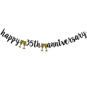 happy 35th anniversary banner,pre-strung, black paper glitter party decorations for 35th wedding anniversary party supplies letters black zhaofeihn