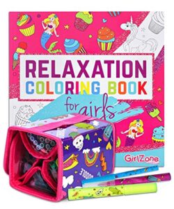 girlzone bundle: 38 fruit scented markers & pencil case for girls & unicorn & mermaids coloring book for girls 4-10 years, great gifts for girls