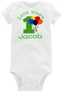 fantasy kids designs first birthday boy outfit balloons bodysuit personalized with baby custom name (lime green, 24 months)