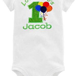 Fantasy Kids Designs First Birthday Boy Outfit Balloons Bodysuit Personalized with Baby Custom Name (Lime Green, 24 Months)