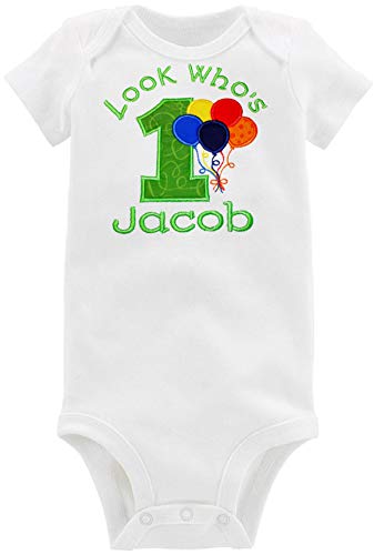 Fantasy Kids Designs First Birthday Boy Outfit Balloons Bodysuit Personalized with Baby Custom Name (Lime Green, 24 Months)