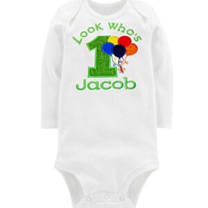 Fantasy Kids Designs First Birthday Boy Outfit Balloons Bodysuit Personalized with Baby Custom Name (Lime Green, 24 Months)