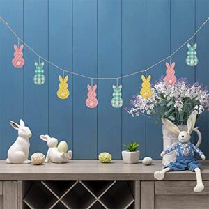 glitzhome metal easter bunny garland banner wall hanging sign for indoor festival party home decoration, multi-color
