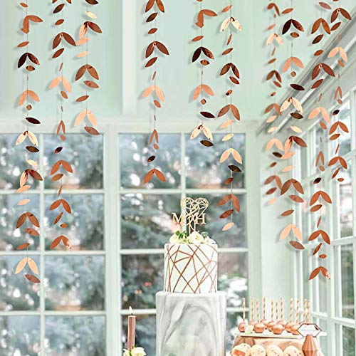 52 Ft Rose Gold Party Decorations Leaf Garland Kit Paper Hanging Gold Leaves Streamer Banner for Rose Gold Birthday Baby Shower Wedding Engagement Bridal Shower Showcase Garden Party Decor (4 Packs)