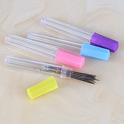 VEIREN 16 Pack Needle Storage Tube Clear Plastic Felting Sewing Needles Container DIY Embroidery Pins Organizer with Cap Portable Mini Beads Cross-Stitch Bottle Holder Storage Case Needles Dispenser