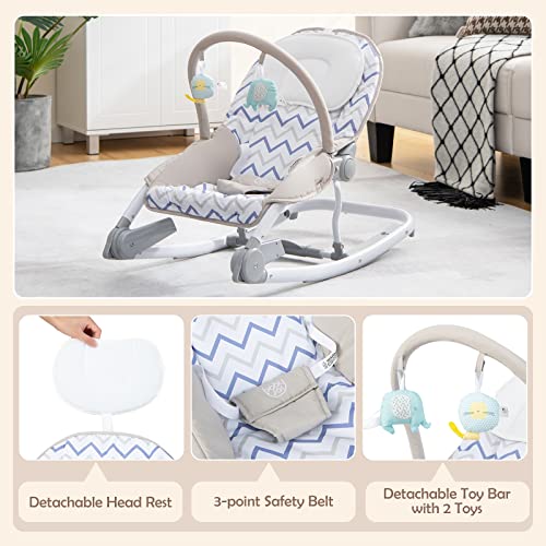 BABY JOY Baby Bouncers for Infants, 2 in 1 Foldable Toddler Bouncy Seat w/ Rocker & Stationary Modes, 3-Position Adjustable Backrest, Removable Bar, Portable Bouncer for Babies 0-6 Months (Gray)
