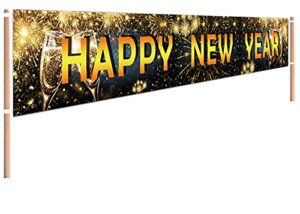large happy new year banner new year party decoration new year eve sign banner 2022 new year party supplies new year home hanging decoration for outdoor & indoor (9.8 x 1.6 feet)