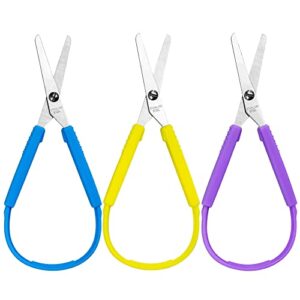3-pack mini loop scissors muitiple colors easy-opening squeeze handles grip scissors self-opening adaptive design for special needs ldw06211 blue
