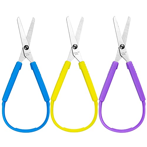 3-Pack Mini Loop Scissors Muitiple Colors Easy-Opening Squeeze Handles Grip Scissors Self-Opening Adaptive Design for Special Needs LDW06211 Blue