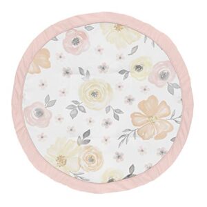 sweet jojo designs yellow and pink watercolor floral girl baby playmat tummy time infant play mat – blush peach orange cream grey and white shabby chic rose flower farmhouse