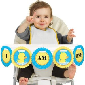 big dot of happiness ducky duck 1rst birthday highchair decor – i am one – first birthday high chair banner