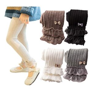 4 pack girls ankle length cable knit footless lace ruffle tights stretch 9-12t