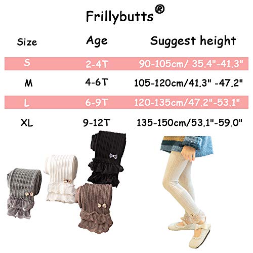 4 Pack Girls Ankle Length Cable Knit Footless Lace Ruffle Tights Stretch 9-12T