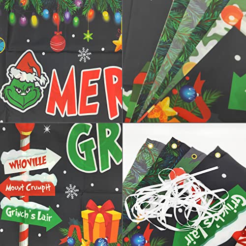 JKQ Merry Grinchmas Backdrop Banner 73 x 43 Inch Large Size Christmas Background Banner Xmas Party Decorations Christmas Holiday Baby Shower Birthday Indoor Outdoor Photo Booth Props