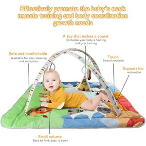 Mostop Baby Gym Play Mat with 4 Toys for Sensory and Motor Skill Development Language Discovery, 3 in 1 Large Size Baby Gym Activity Center for Tummy Time Washable Mat Covers Baby Activity Play Mat