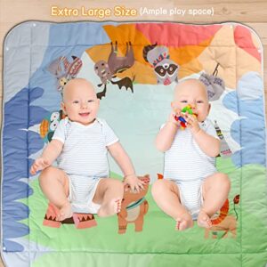 Mostop Baby Gym Play Mat with 4 Toys for Sensory and Motor Skill Development Language Discovery, 3 in 1 Large Size Baby Gym Activity Center for Tummy Time Washable Mat Covers Baby Activity Play Mat