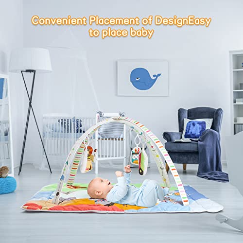 Mostop Baby Gym Play Mat with 4 Toys for Sensory and Motor Skill Development Language Discovery, 3 in 1 Large Size Baby Gym Activity Center for Tummy Time Washable Mat Covers Baby Activity Play Mat