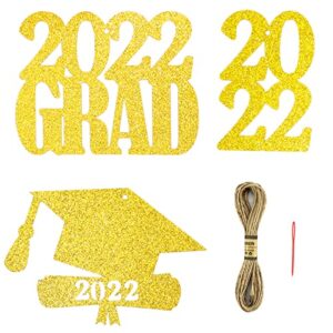 24 pieces 2022 graduation party decorations,glitter 2022 graduation cutouts tags decorations with burlap rope for class of 2022 grad party supplies (gold)