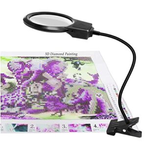 5d diamond painting tools, led light with magnifiers for diamond painting, 4x & 6x magnifier led light with clip and flexible neck, 5d diamond painting and cross stitch tool accessory magnifier lamp