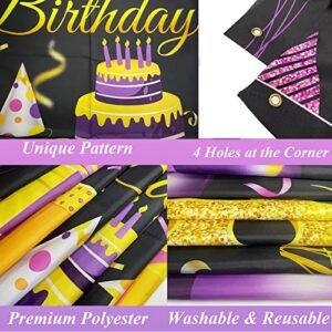 Wiipenex Happy 21st Birthday Backdrop Banner 70.86” x 43.3” Purple and Black 21 Years Old Boys Girls Birthday Decorations Party Supplies Sign Poster Background Banners