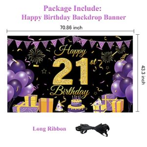 Wiipenex Happy 21st Birthday Backdrop Banner 70.86” x 43.3” Purple and Black 21 Years Old Boys Girls Birthday Decorations Party Supplies Sign Poster Background Banners