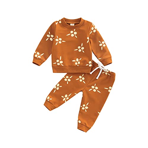 Baby Girl Fall Clothes Long Sleeve Sweatshirts Tops and Pants Set 2 Piece Toddler Girl Cute Floral Outfits (Ginger,18-24 Months)