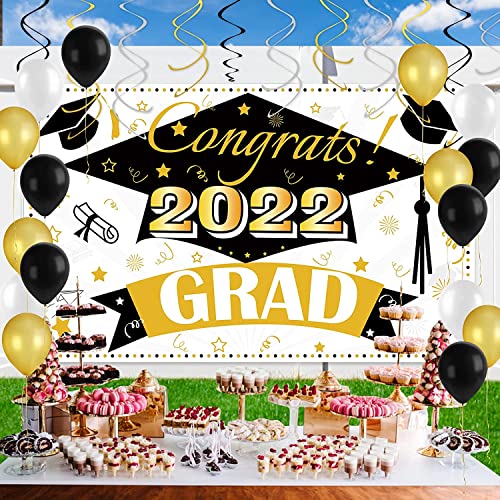 Graduation Banner for Class of 2022 - Graduation Party Supplies Large 73” x 45” Backdrop with 12pcs Balloons 18pcs Hanging Swirls String Graduation Decorations Kit Congrats Grad Indoor Outdoor