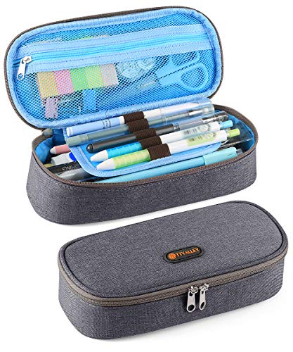 TTVALLEY Pencil Case Pen Case Oxford Stationery Box for Desk Supplies Organization Grey