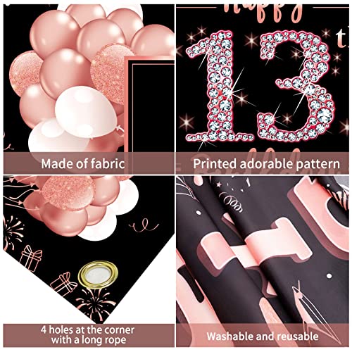 Happy 13th Birthday Banner Backdrop Decorations for Girls, Rose Gold 13 Birthday Sign Poster Party Supplies, Sweet 13 Year Old Teenager Birthday Photo Background Decor for Outdoor Indoor