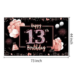 Happy 13th Birthday Banner Backdrop Decorations for Girls, Rose Gold 13 Birthday Sign Poster Party Supplies, Sweet 13 Year Old Teenager Birthday Photo Background Decor for Outdoor Indoor