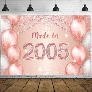 made in 2005 rose gold happy 18th birthday banner cheers to 18 years old backdrop balloon confetti theme decor decorations for girls women pink birthday party supplies bday background glitter