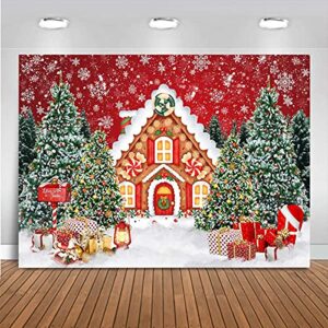 mocsicka christmas house backdrop christmas candy house snowflake wonderland pine tree photography background for kids vinyl cookie exchange kids theme birthday party decoration banner (7x5ft)