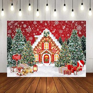 Mocsicka Christmas House Backdrop Christmas Candy House Snowflake Wonderland Pine Tree Photography Background for Kids Vinyl Cookie Exchange Kids Theme Birthday Party Decoration Banner (7x5ft)