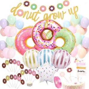 foci cozi,58pcs donut birthday party set decorations kit-donut grow up banner mylar foil,latex balloons cupcake,cake diy toppers for donut birthday party decorations.